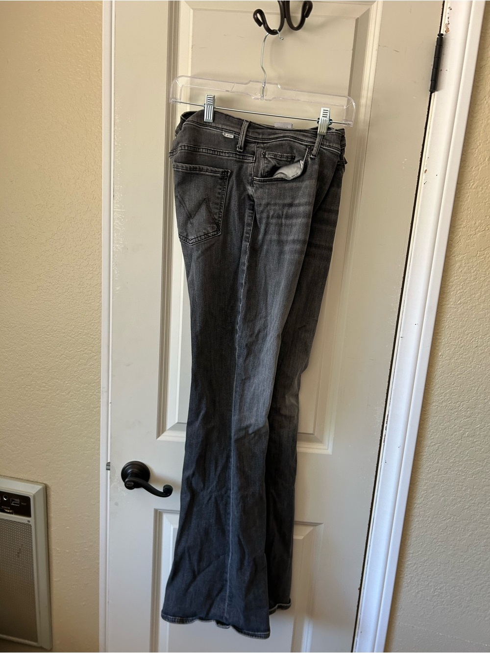 MOTHER Black Gray Flare Jeans — Wide Leg Denim The Cruiser